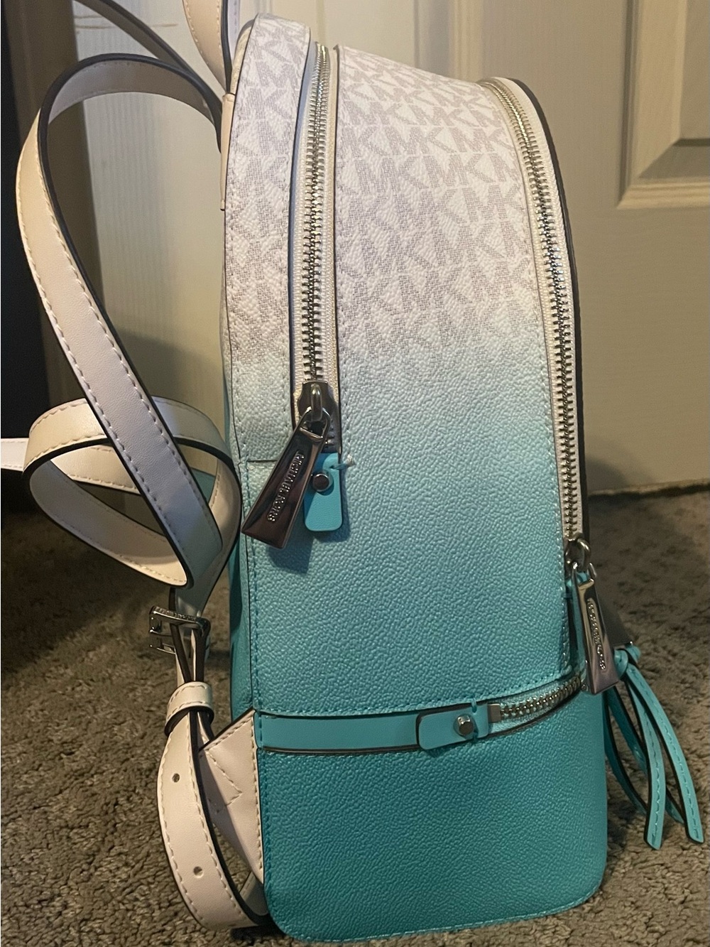 NWT Michael Kors Ocean Blue Ombre Medium Backpack Purse - Picture 4 of 14